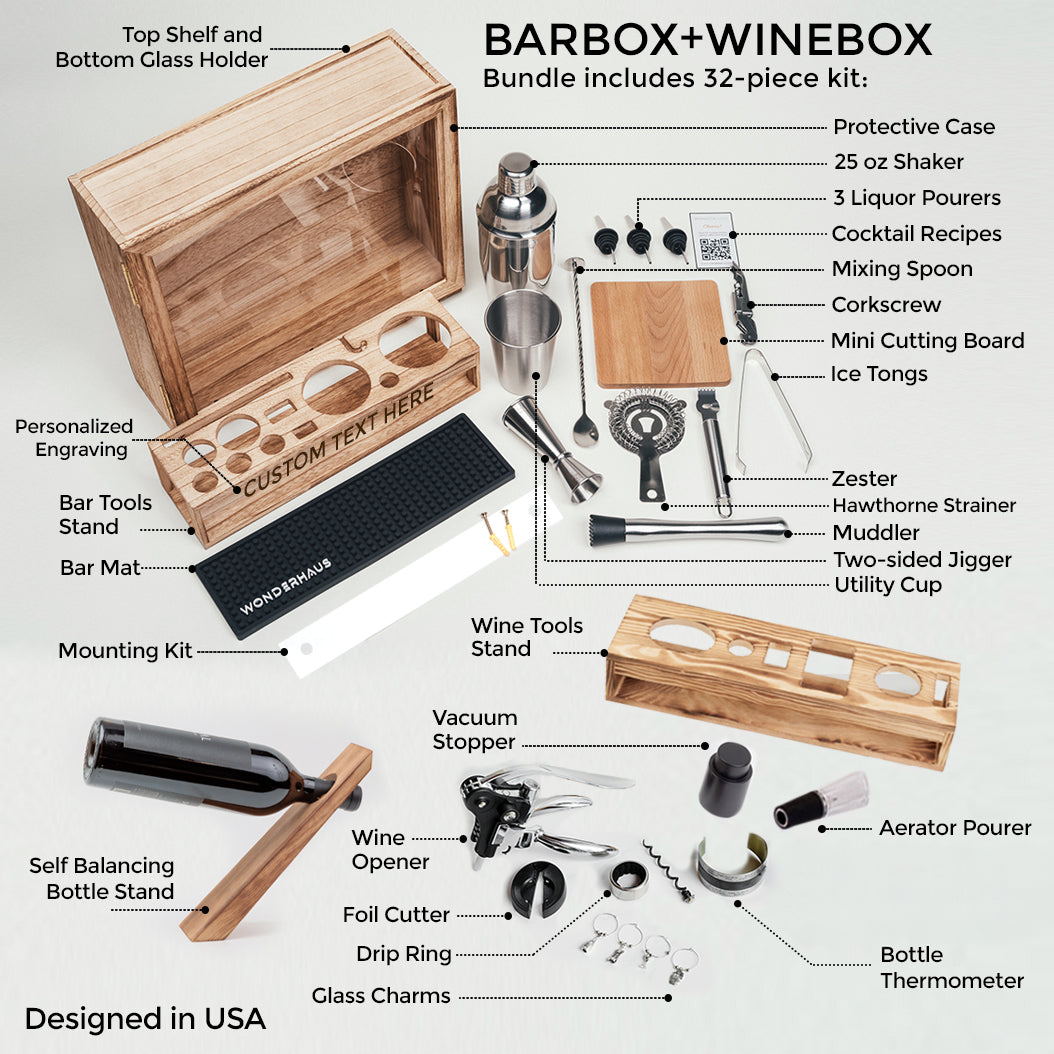 Winebox and Barbox Bundle - Complete 32-piece cocktail Kit