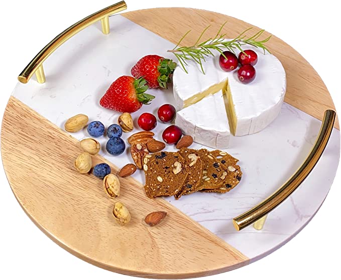 Personalized marble round cheeseboard with handles